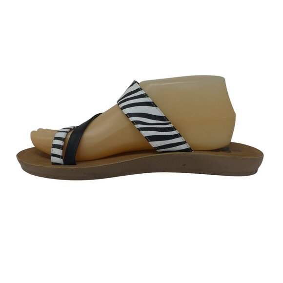 Muk Luks Dahlia Black White Striped Open Toe Strappy Slide Sandals Womens 9 - Picture 3 of 12